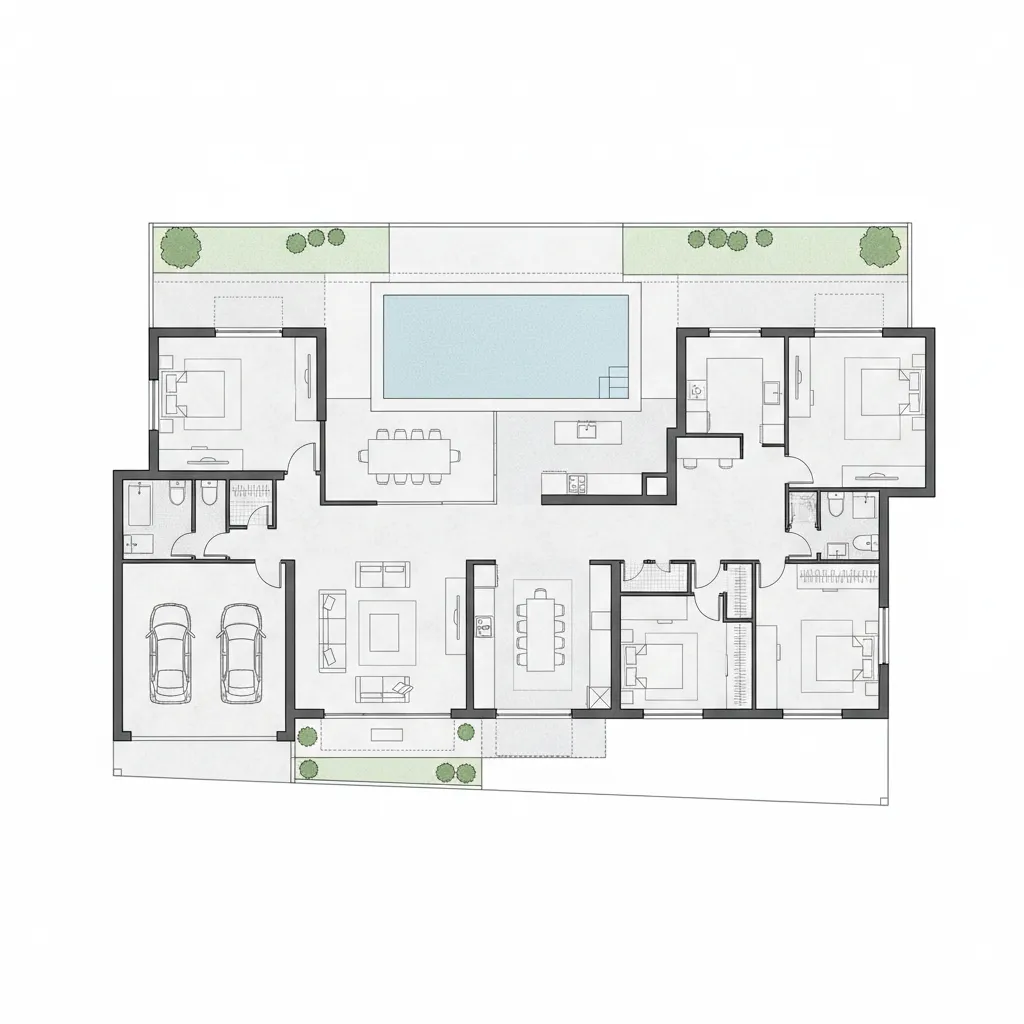 architectural floor plan concept for large 5500 sq ft house layout