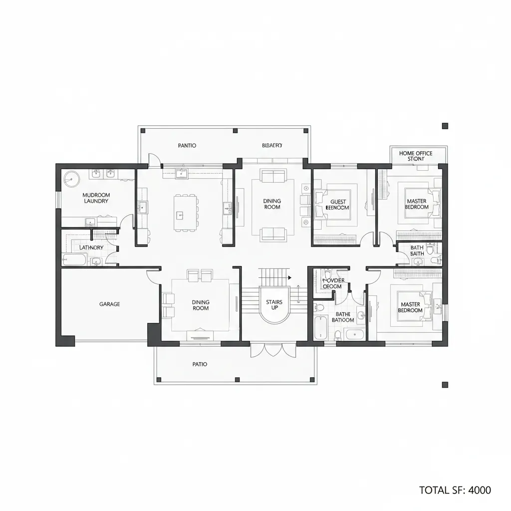 detailed 4000 sq ft house floor plan layout showing room distribution