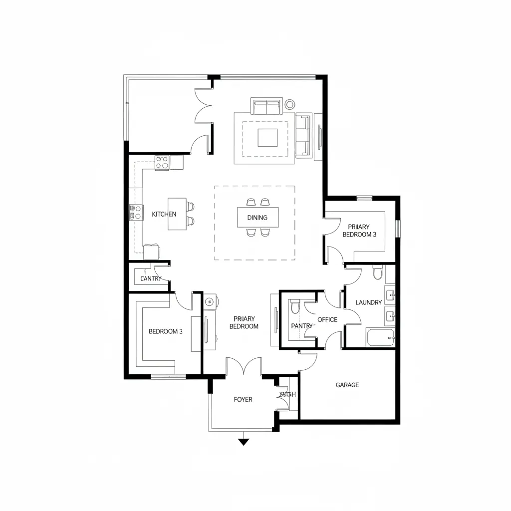 Architectural floor plan layout of a 4000 sq ft house showing room distribution