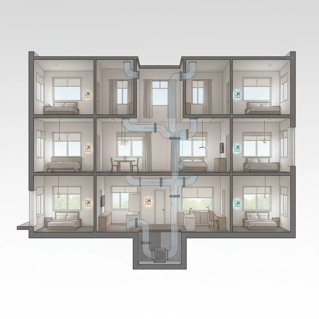 Concept visualization of HVAC zoning in a large multi‑room house