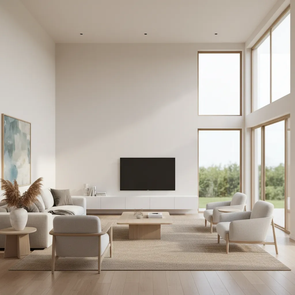 wide interior of large home freshly painted with neutral walls