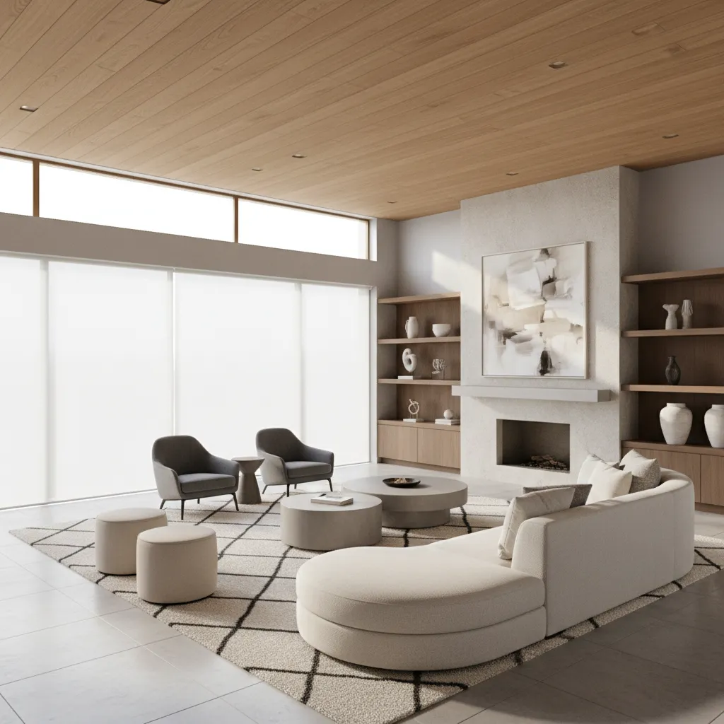 well furnished large living room demonstrating correct furniture scale in big spaces