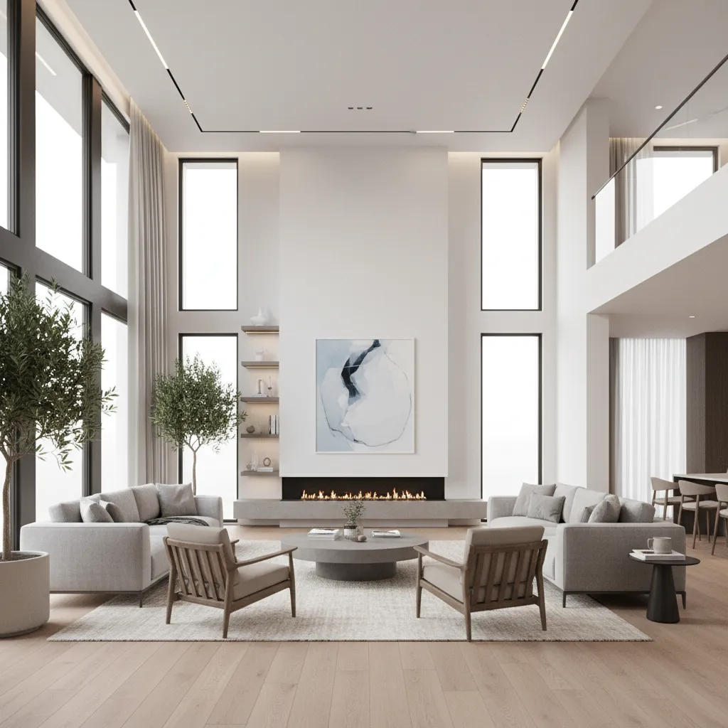 Large modern living space showing scale and maintenance requirements of a big home interior
