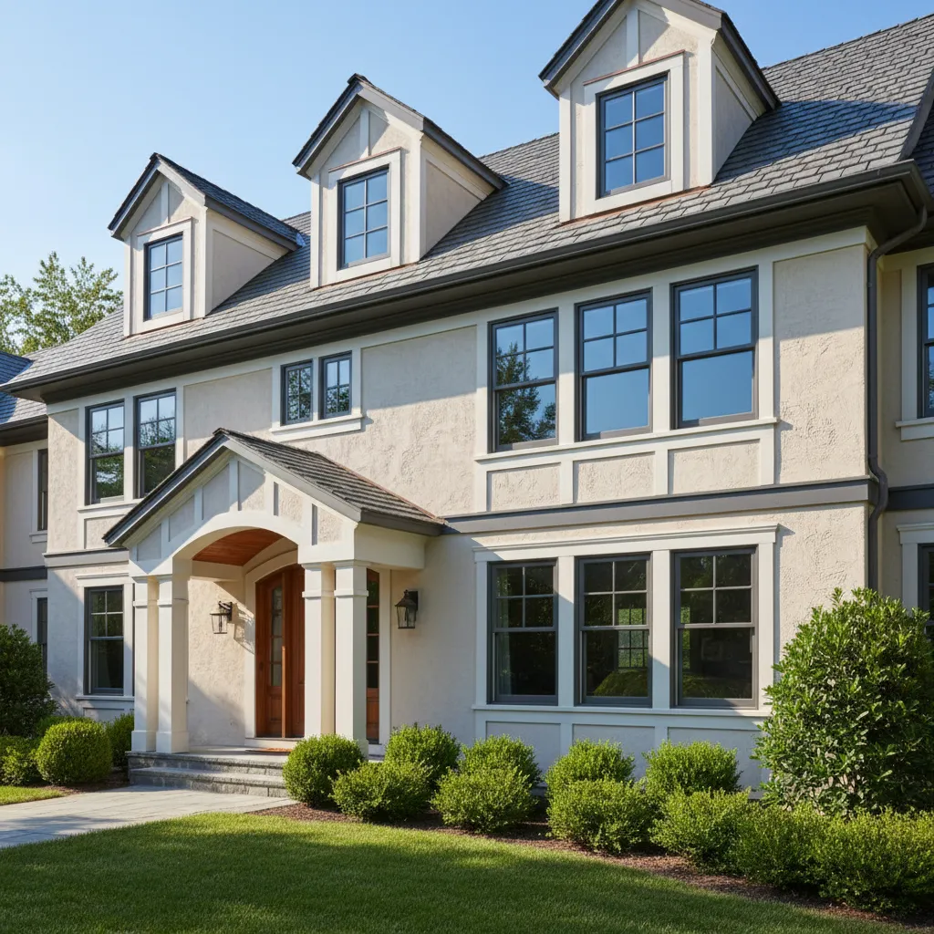 detailed exterior trim and siding on large luxury home