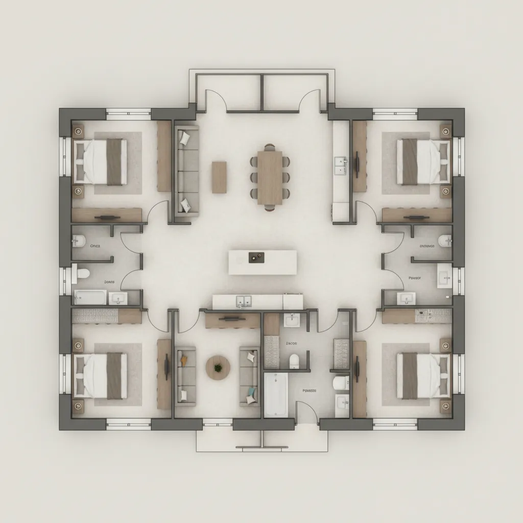 Large home floor layout showing multiple rooms and painting areas