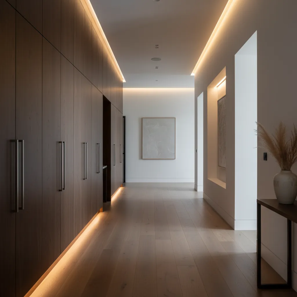 Wide hallway and storage areas in a large luxury home