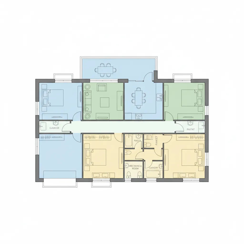 Large home zoning diagram showing public private and service areas