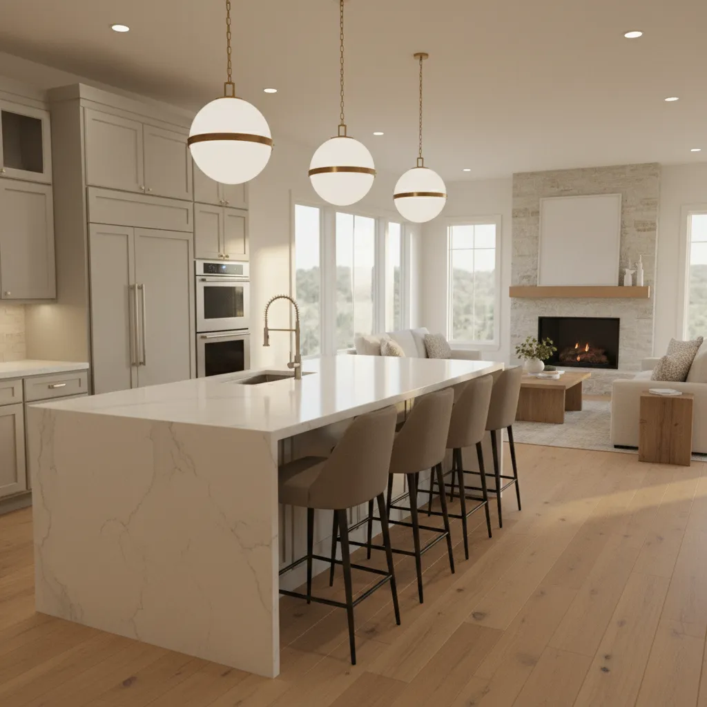 Large kitchen island with seating in a Dallas Texas suburban home