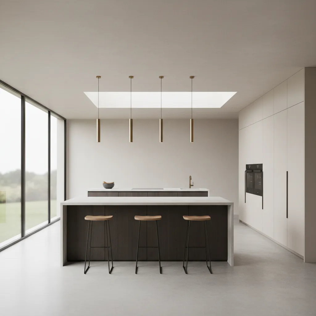 spacious modern kitchen layout with large island and clear circulation paths