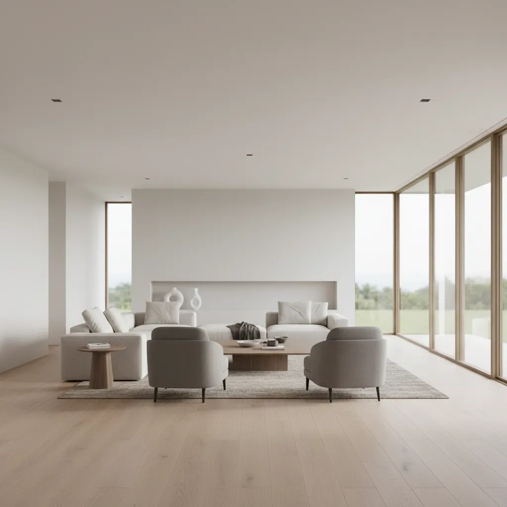Large rectangular living room showing natural circulation paths around seating