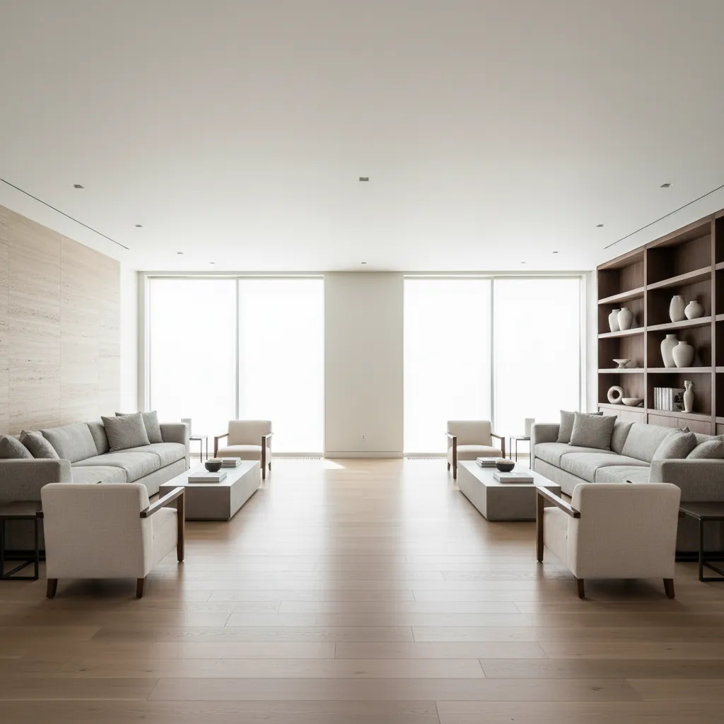 large living room with furniture pushed against walls creating empty center space