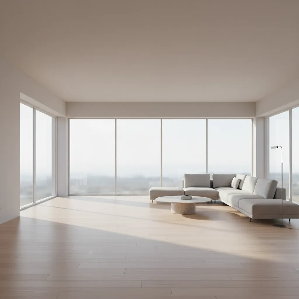 Spacious open living room before zoning with minimal furniture