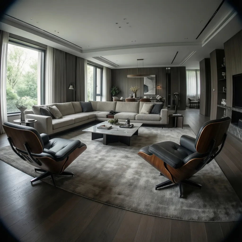 primary seating area with sofa and chairs in a large 700 sq ft living room