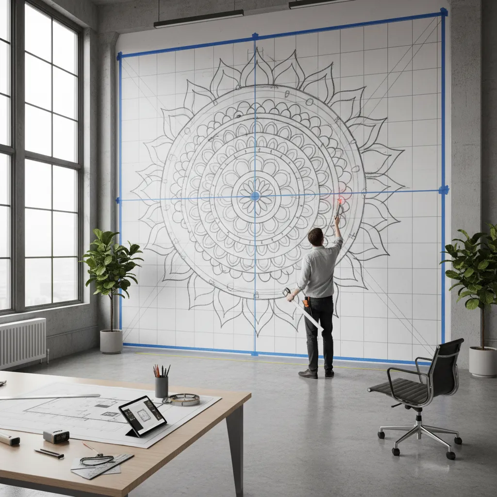 Large wall mandala design planning in commercial interior