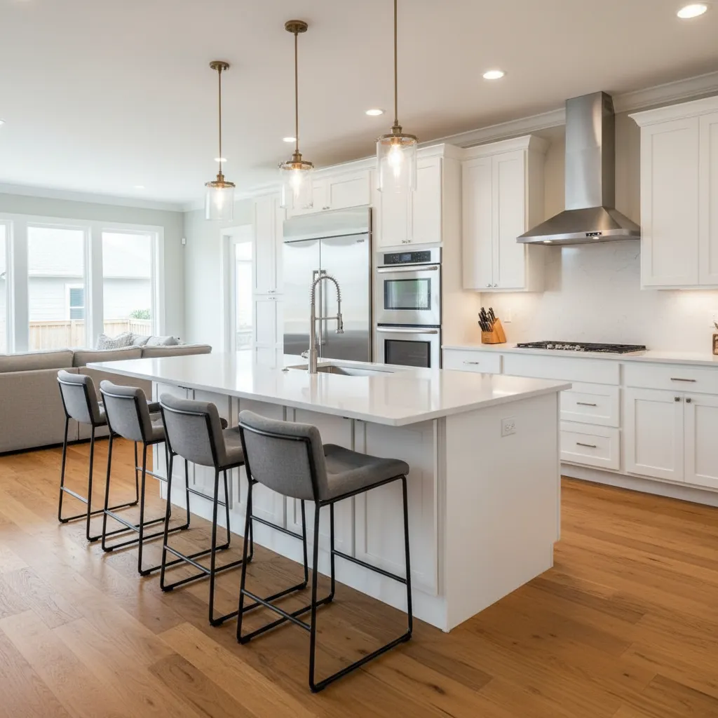Large kitchen island with seating in an open floor plan kitchen