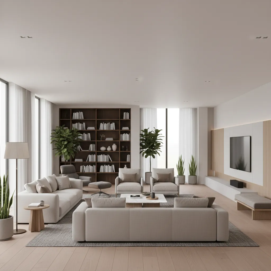 large open concept living room divided into seating zones