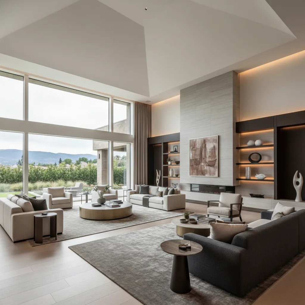 Large open concept living room inside a 6000 sq ft luxury home