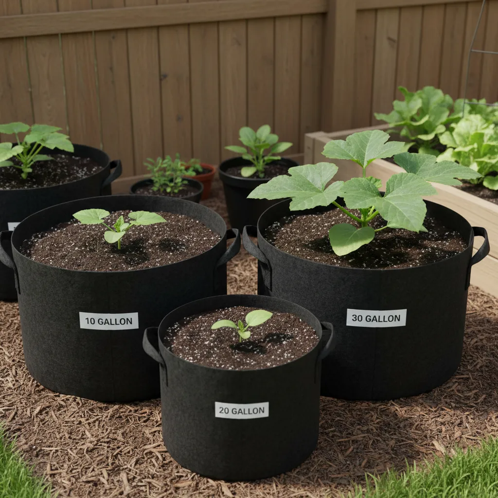 Comparison of different container sizes suitable for pumpkin plants
