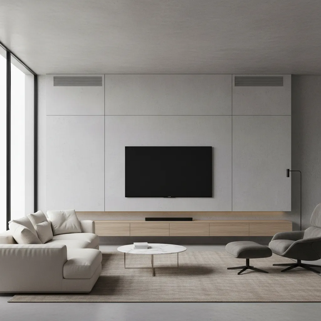 Large television securely mounted on wall in modern living room