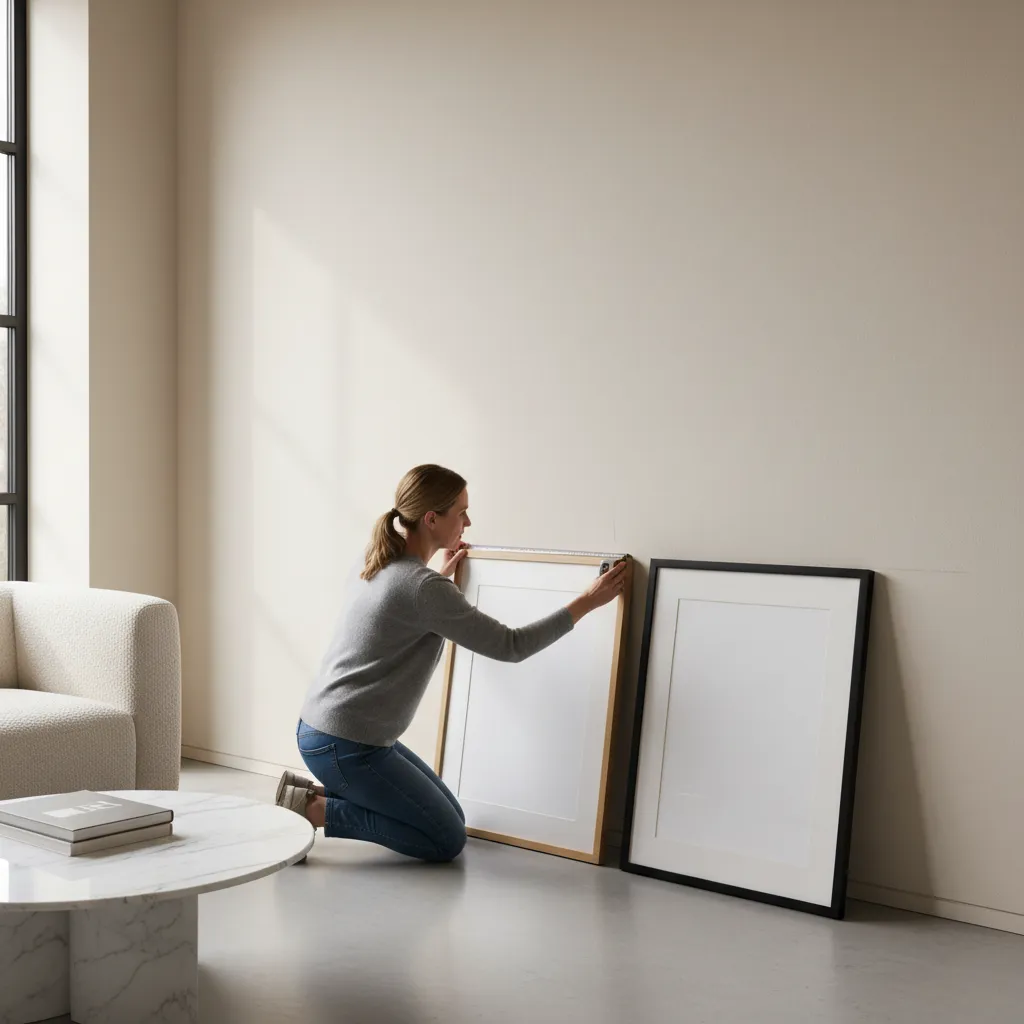 Measuring wall spacing for two large picture frames before installation