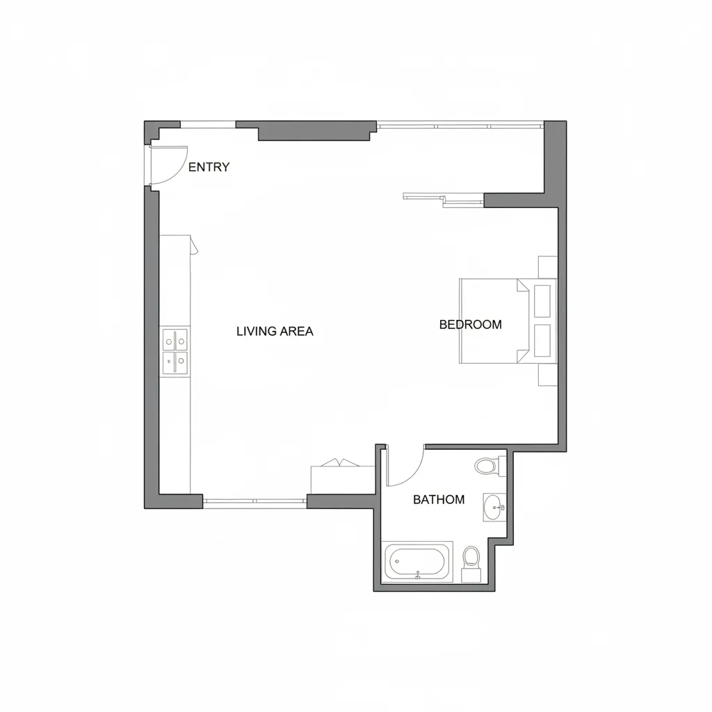 Simplified floor plan diagram of a Las Vegas hotel suite showing entry living area and bedroom zones