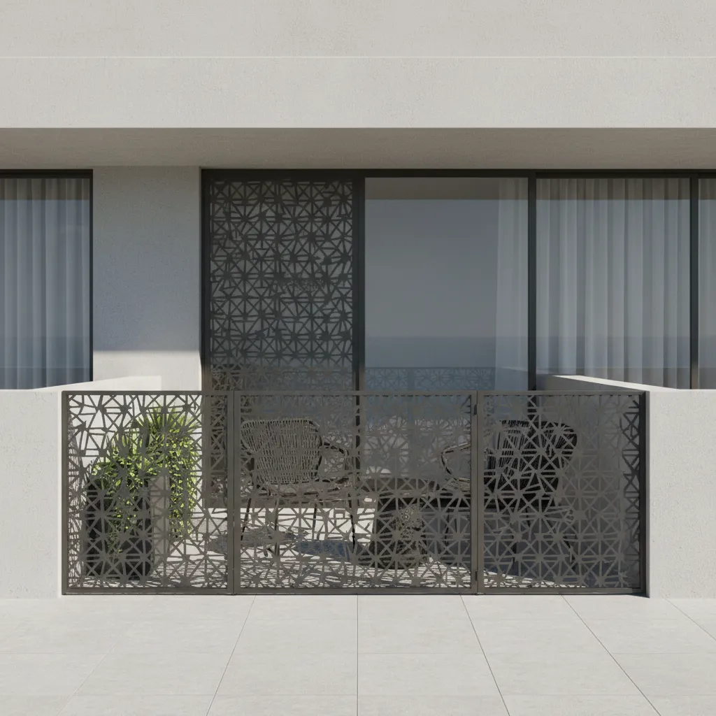 Decorative laser cut metal balcony gate with geometric pattern