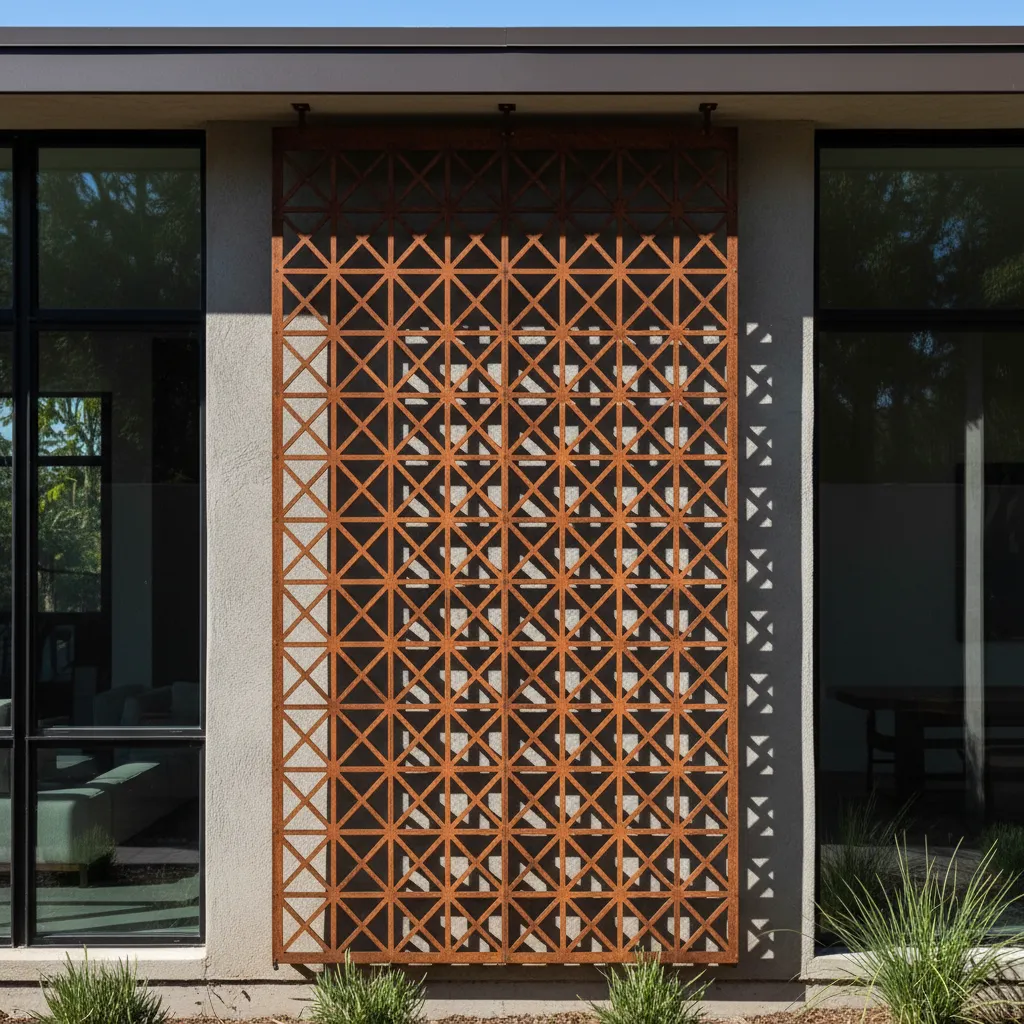 Reja moderna con panel metálico de corte láser