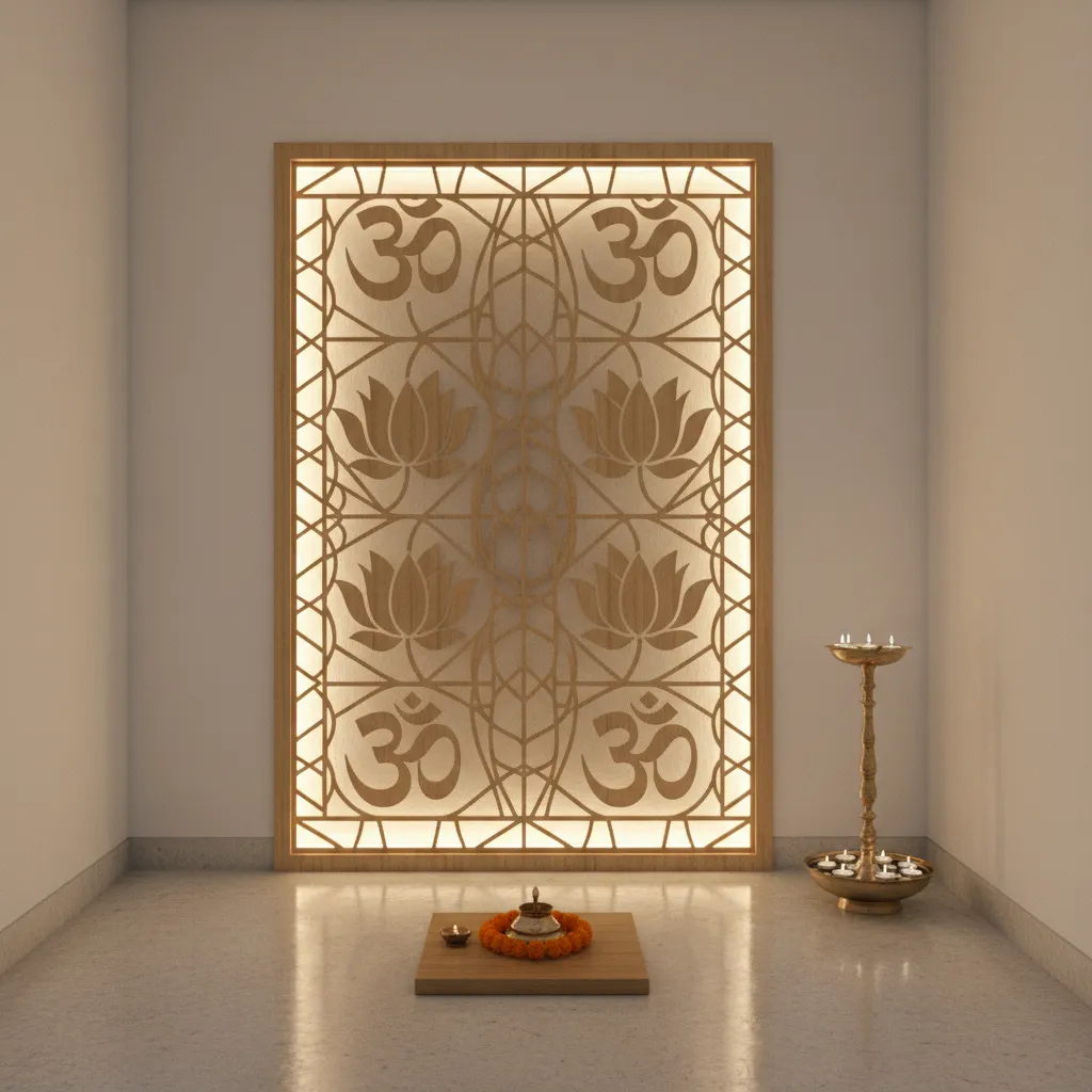 Modern laser cut pooja room door panel with Om pattern
