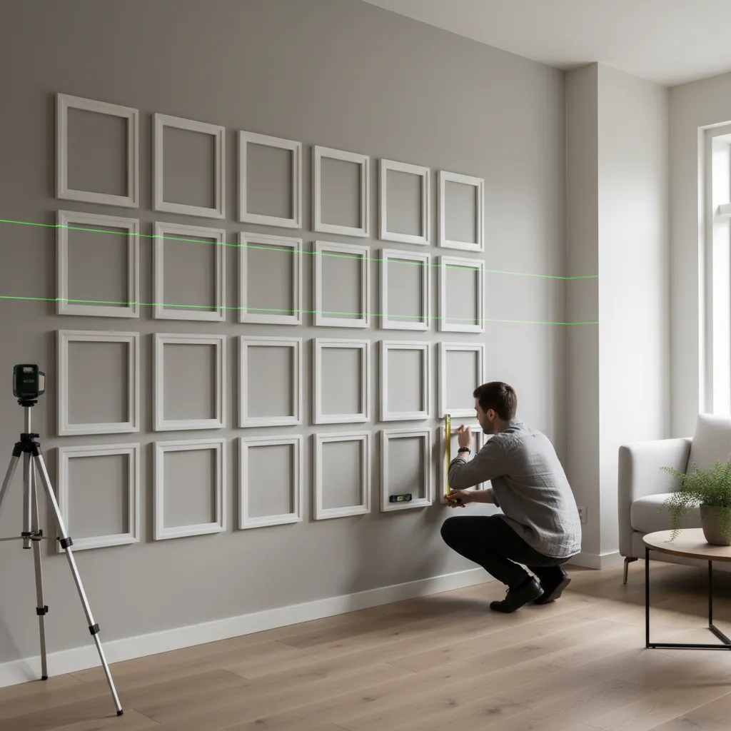 laser level projecting line for aligning picture frames on wall