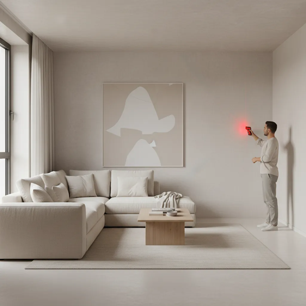 laser device measuring a room wall for digital floor plan creation