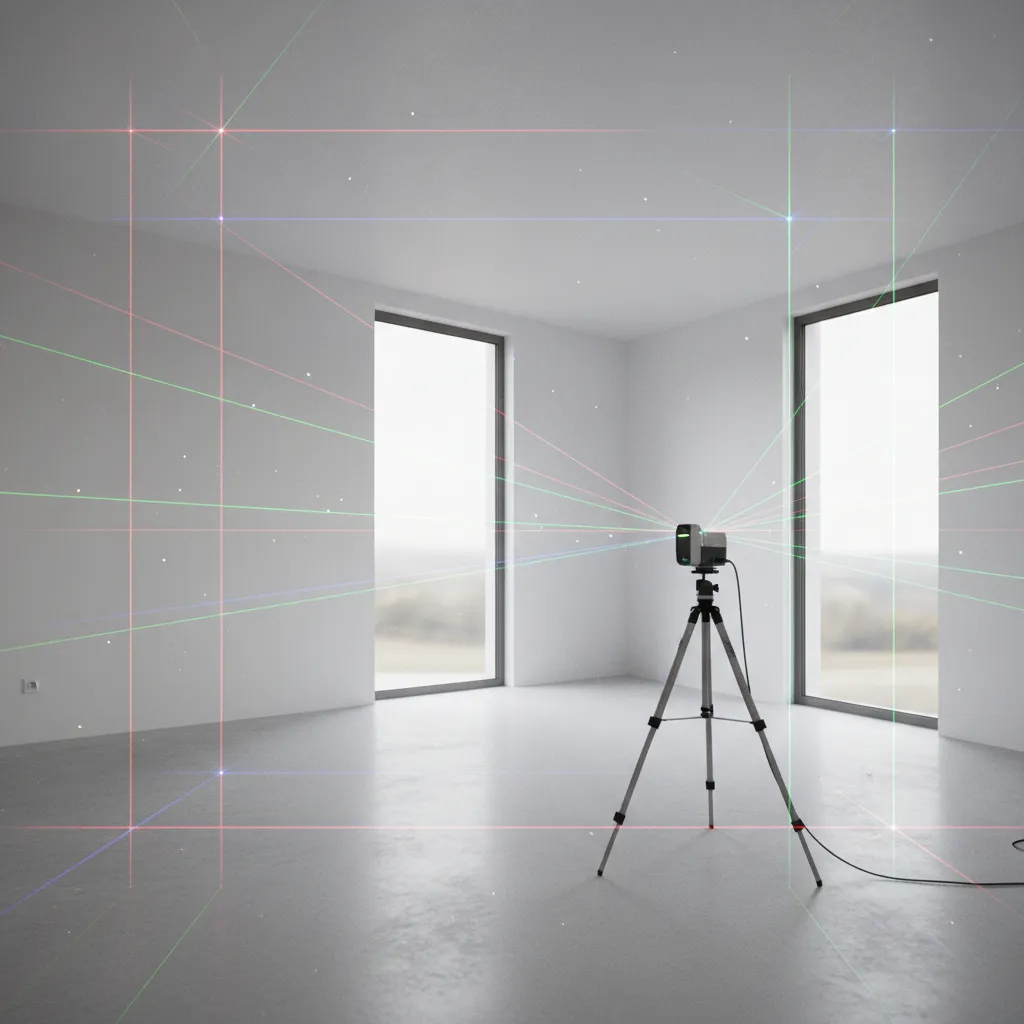 laser scanning device capturing interior space to create building floor plans