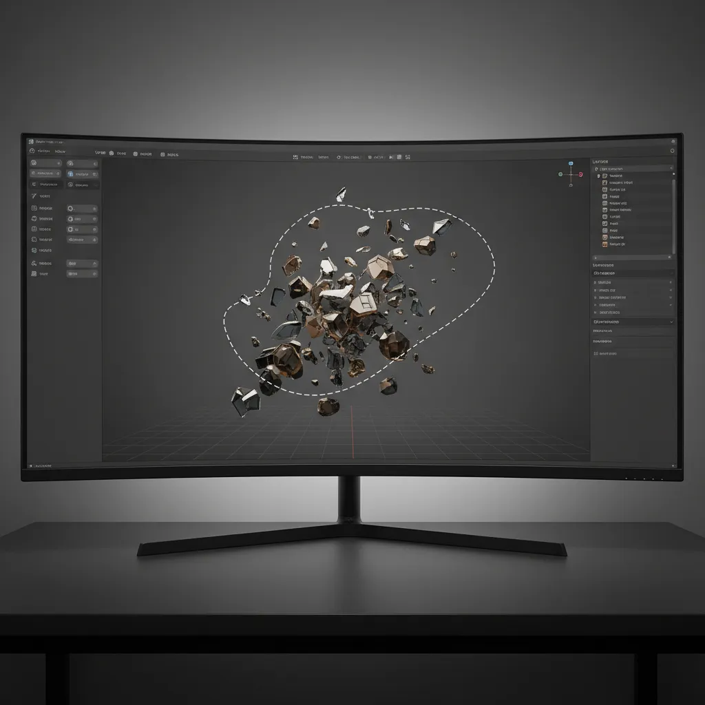 Lasso selection tool drawing an irregular loop around objects in 3D modeling