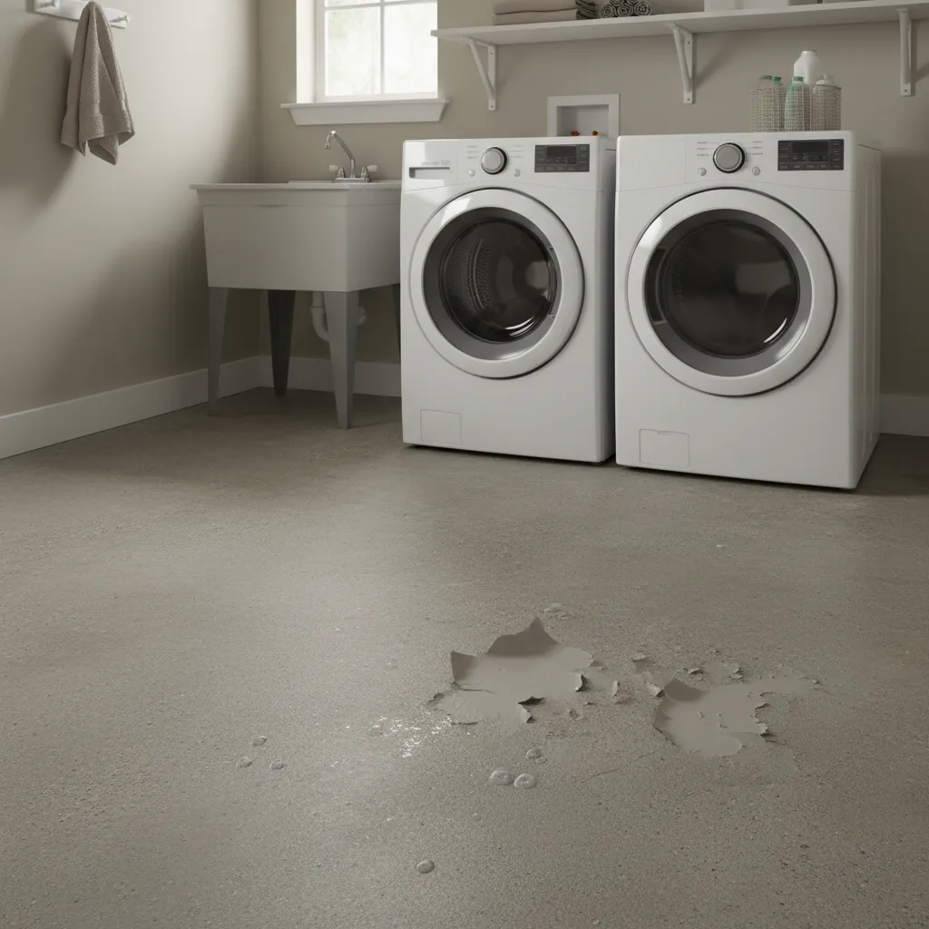 Latex painted concrete floor beginning to peel in humid room