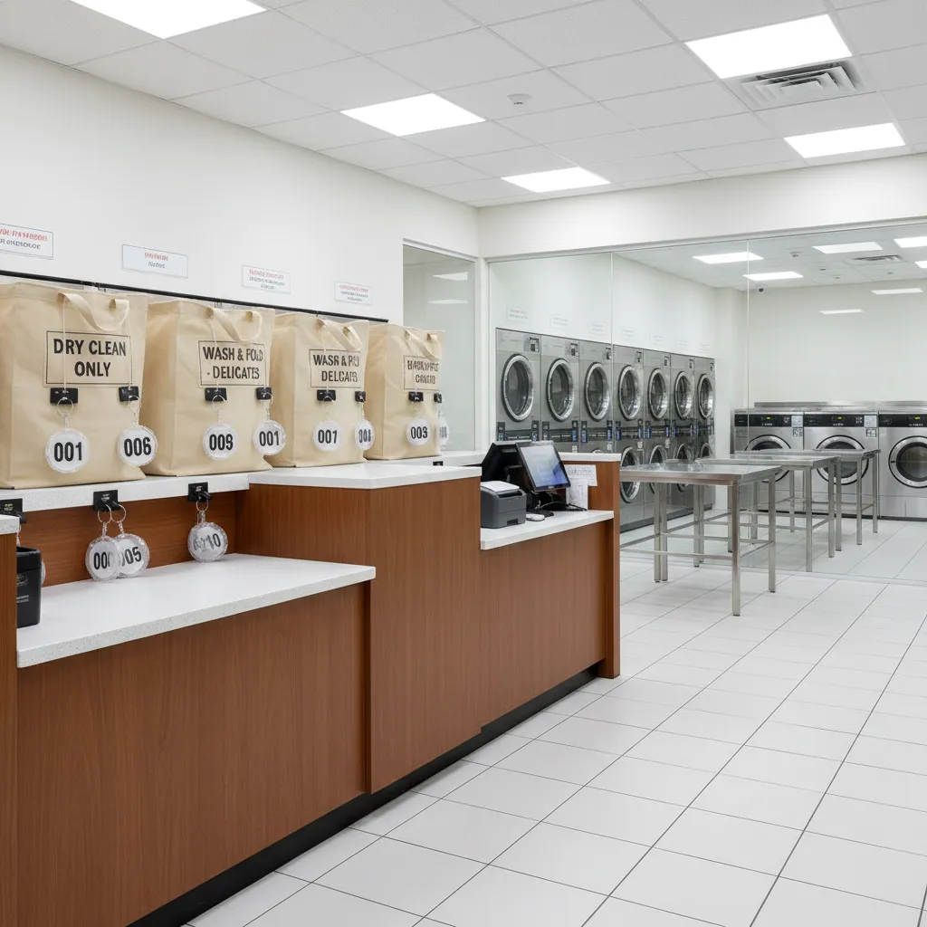 laundromat drop off laundry bags with numbered tags