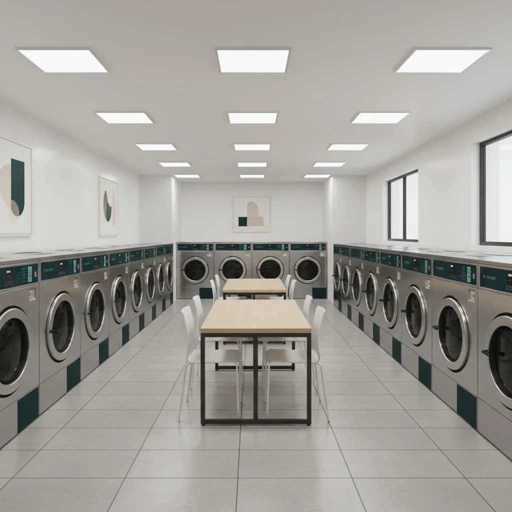 clean modern laundromat interior reflecting clear brand identity
