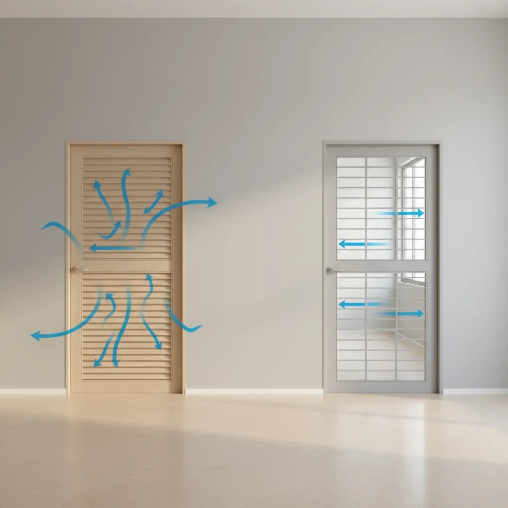 airflow diagram showing airflow through louvered door and vent grille door