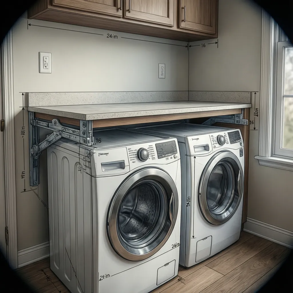 Diagram showing recommended bracket spacing for heavy stone laundry countertops