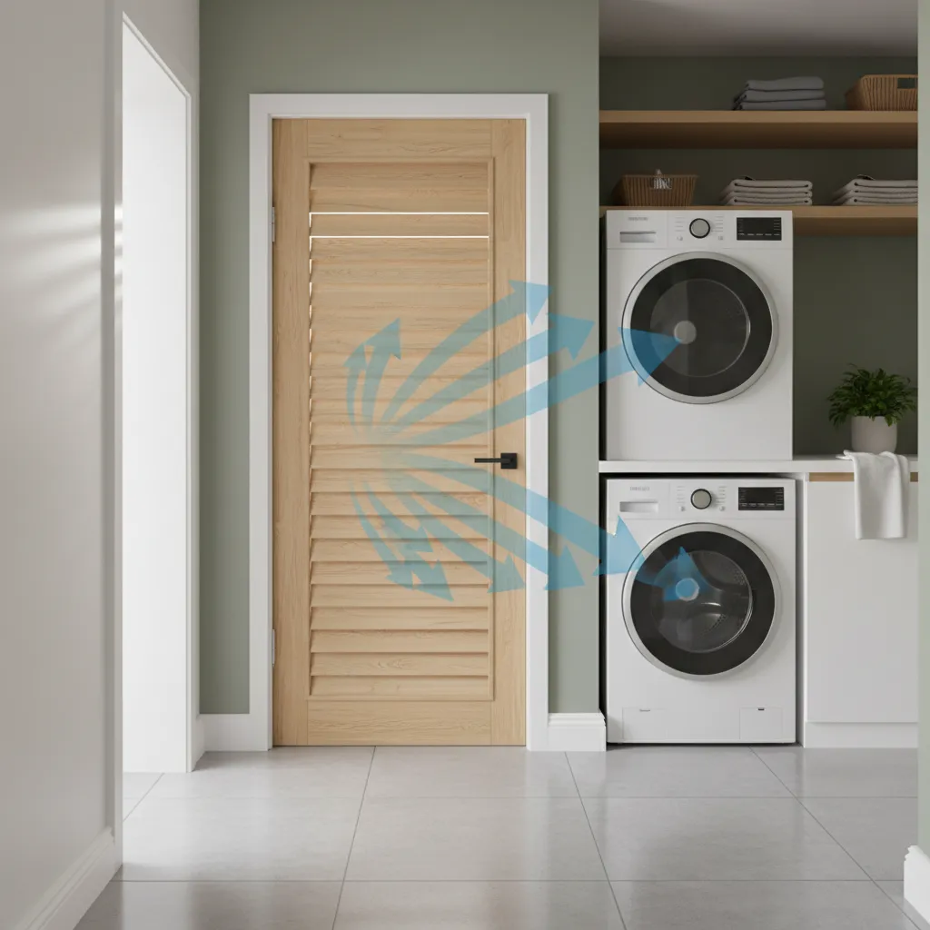 vented laundry room door with airflow entering toward washer dryer area