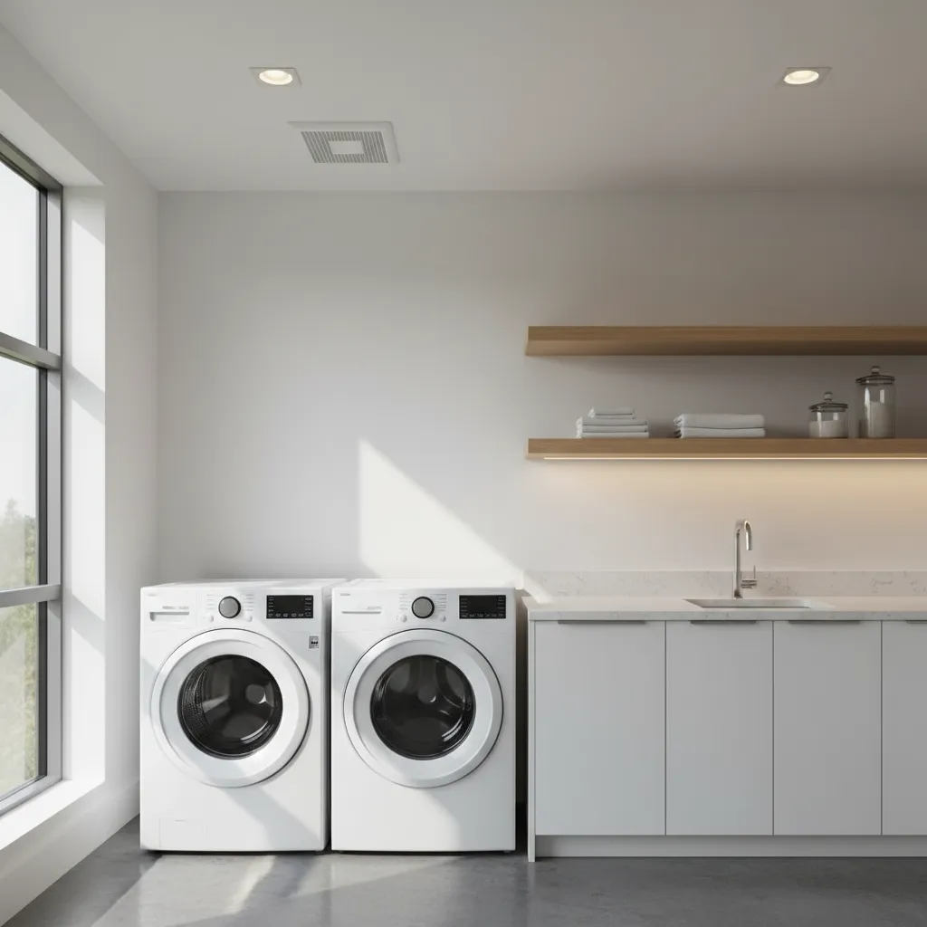 Ceiling exhaust fan installed in modern laundry room