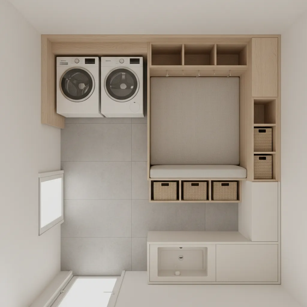 Floor plan style layout showing clearance space in a laundry mudroom combo