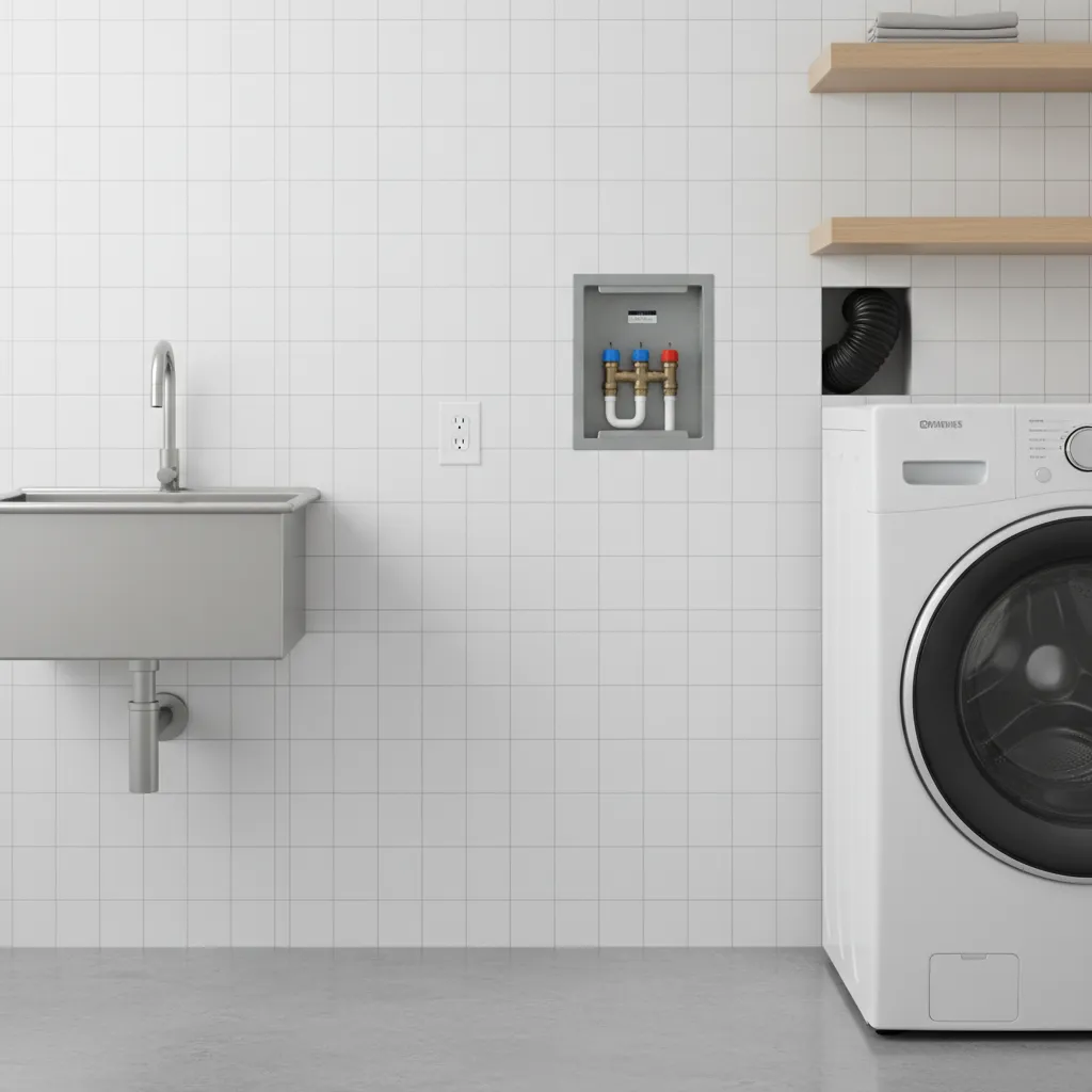 Laundry room outlet installed away from plumbing supply valves