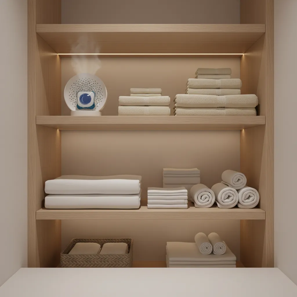 Laundry pod air freshener placed inside small closet container