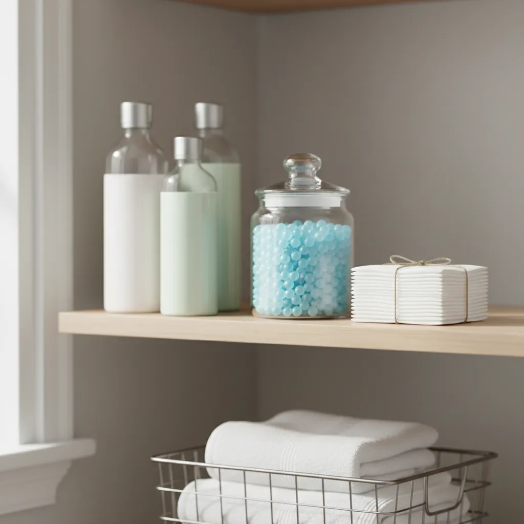 Close-up of laundry scent boosters and fabric softener products