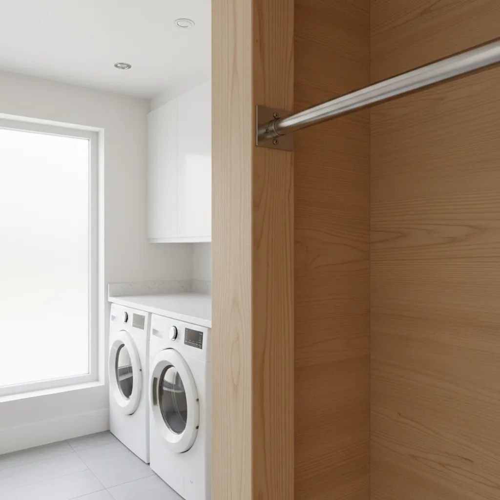 Wall mounted laundry rod bracket secured into wall stud