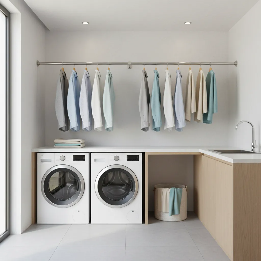 Laundry rod reinforced with center support bracket