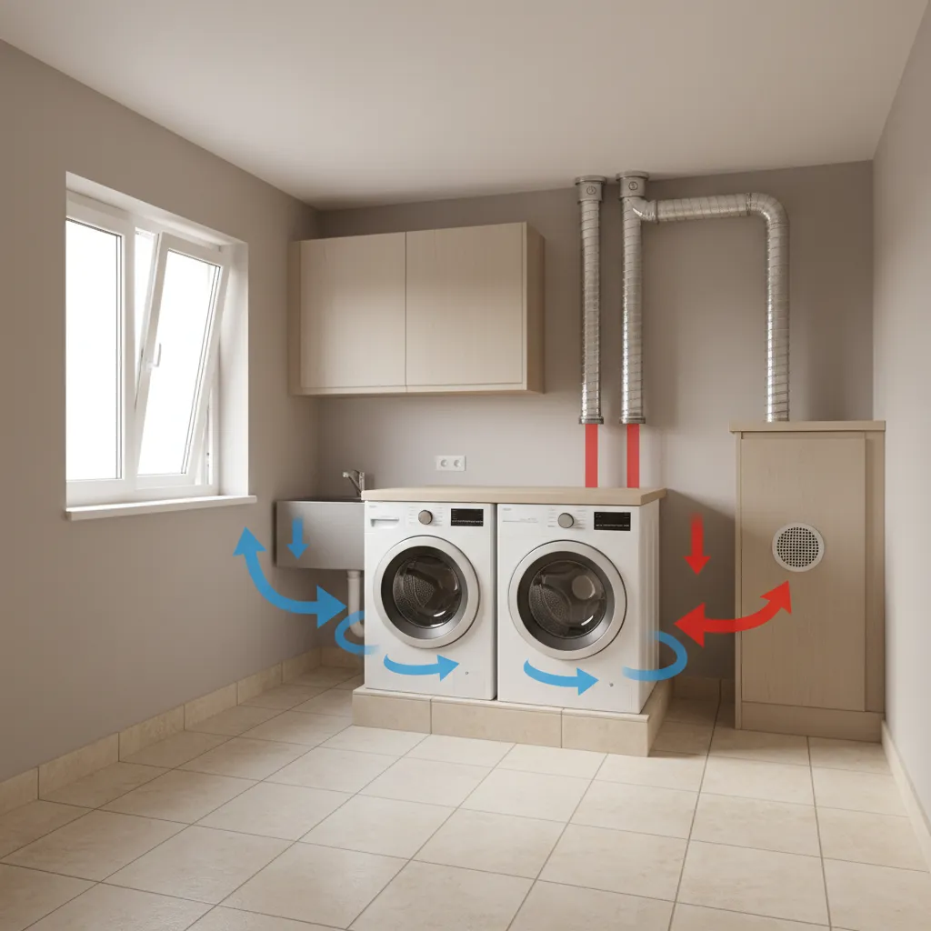 laundry room ventilation airflow diagram around washer dryer appliances