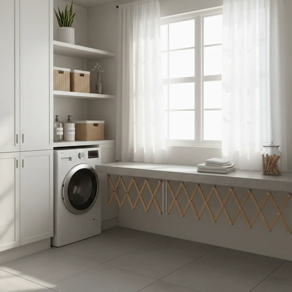 Laundry drying rack placed near window showing airflow path