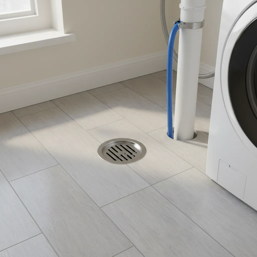 laundry room floor drain and washing machine plumbing connection