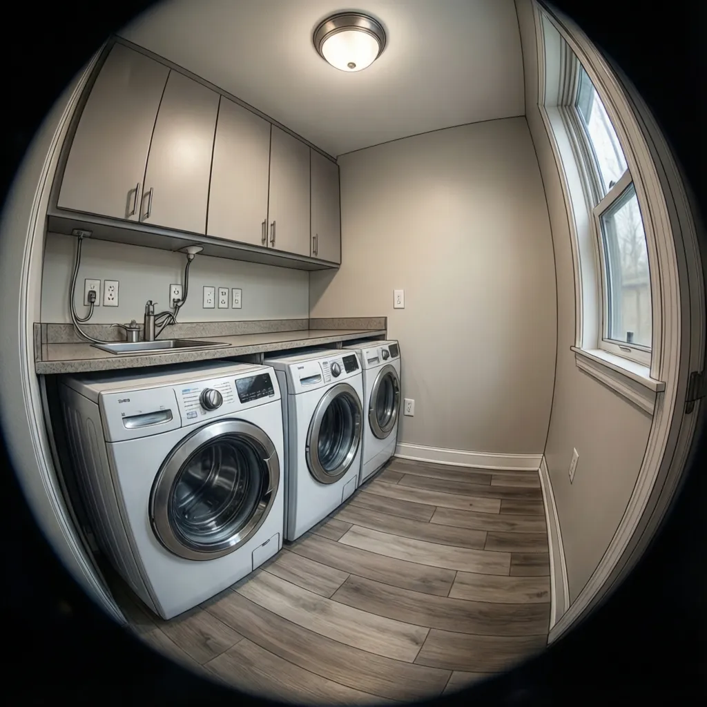 diagram style interior showing electrical zones for washer dryer and utility outlets