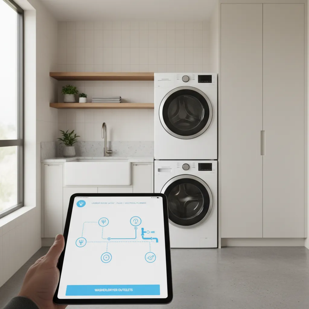 Planning electrical outlets and appliance placement in a laundry room layout